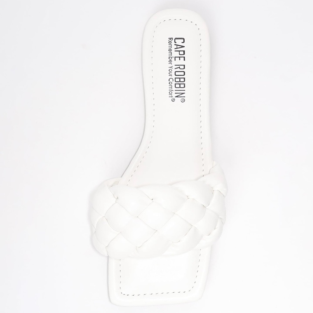 Cape Robbin Vagabond Braided Mule Sandals – Women’s Size 9 White Square Toe Slip - Picture 6 of 16
